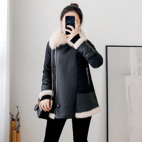 

women's fur & faux genuine wool coat 90% white duck down winter jackets motorcycle collar female jacket casacos zjt857, Black
