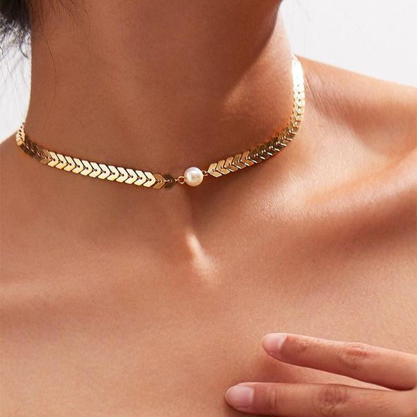 

chokers simple scales in retro alloy necklace ms pearl on the anniversary of wedding accessories, Golden;silver