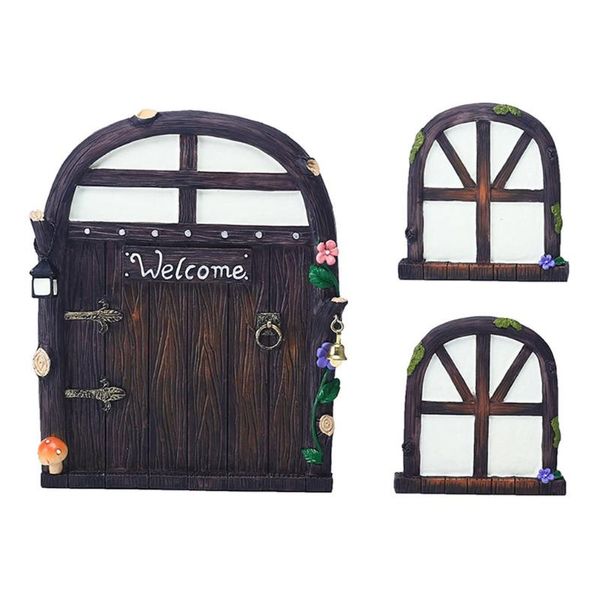 

decorative objects & figurines fairy tale luminous doors windows set courtyard art trees gnome garden decoration resin