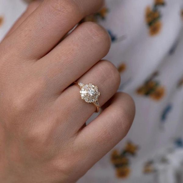 

cluster rings 14k gold fl 2 s diamond ring for women fine anillos de bizuteria gemstone dainty cirle jewelry box, Golden;silver