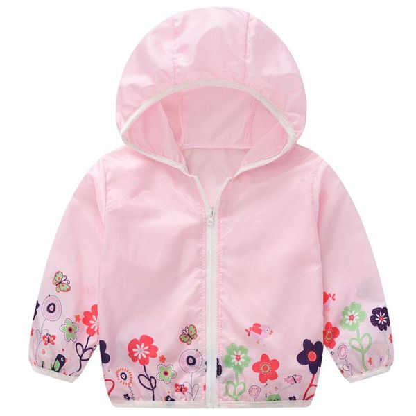 

baby girl jackets boy hooded coats send storage bag kids long sleeve print zip thin clothes children's sun protection outerwear, Blue;gray