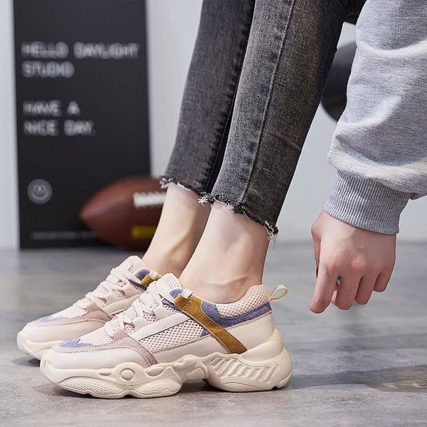 

dress shoes women's [leather thick bottom net] pink casual autumn comfortable soft breathable waterproof sneakers, Black