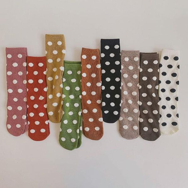 

socks 1-12years children's cotton dots toddlers girls knee high sock soft baby long for kids accessories boys, Pink;yellow