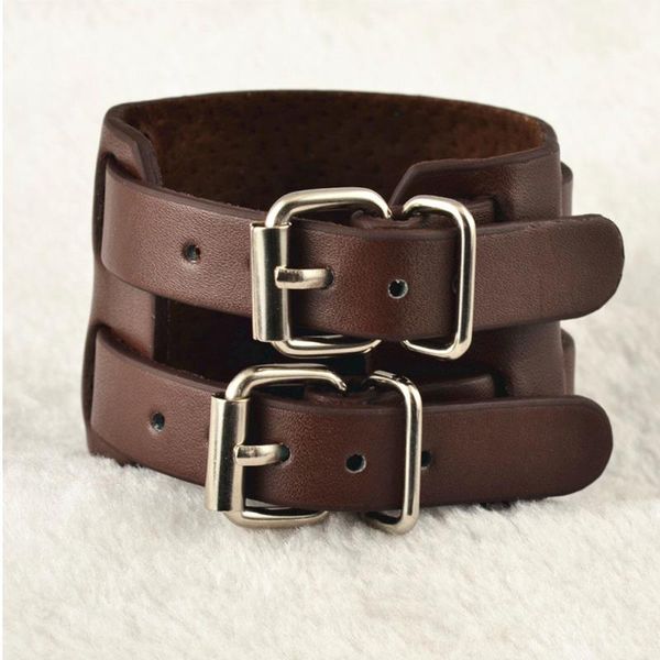 

cuff men women pu leather wrap wristband buckle bracelet bangle jewelry, White