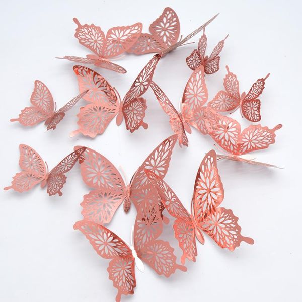 

wall stickers 12pc metal texture butterfly 3d hollow-out simulation home decor sticker wedding party room decoration