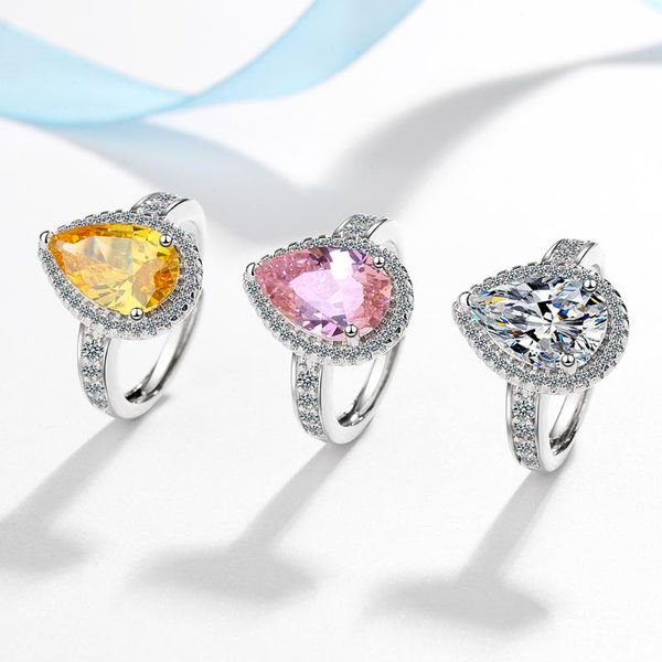 

water drop cubic zirconia rings for women wedding open ring ladies simple light luxury korean jewelry girls engagement gifts, Slivery;golden