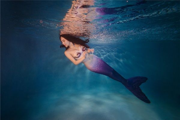 

bikini swimsuit tail three scales piece mermaid split without fins, White;black