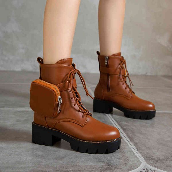 

dress shoes chic pocket boots women's lace up army tactical plus size 43 ladies chunky heel platforms motorcycle winter shoe 6wnt, Black