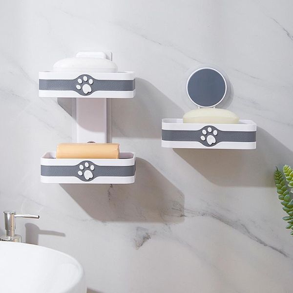 

portable soap dishes for bathroom storage box wall mounted double holder with drainage tray home accessories