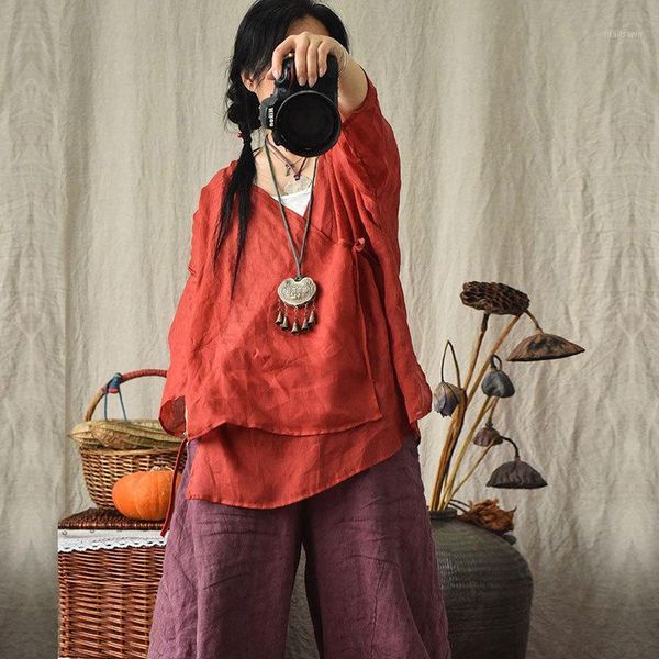 

women's blouses & shirts 2021 summer solid green arts style women long sleeve loose casual v neck collar cardigans femme blouse plus si, White