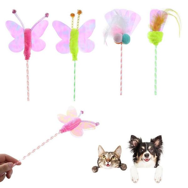 

butterfly wing feather pet cat toys with pompom sequin funny stick fairy dragon puzzle interactive