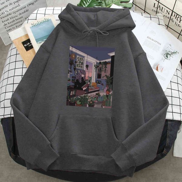 

men's evening drs hooded sweatshirt, fashionable loose street cloth, fashionable soft hooded sweatshirt, harajuku animation wool sweats, Black