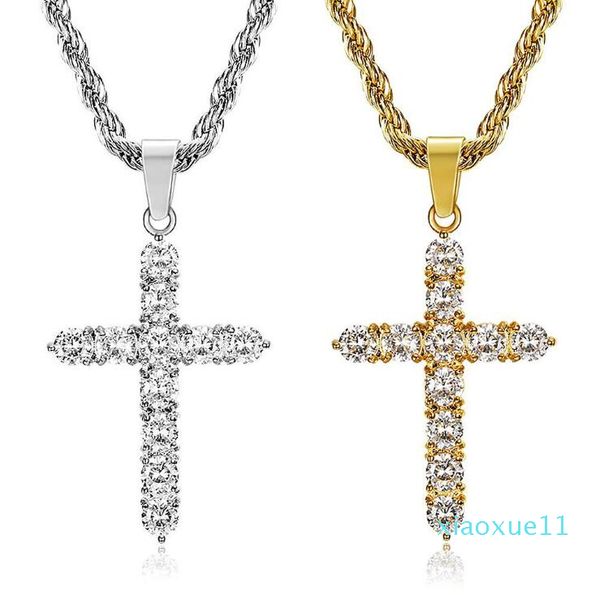 

brand designer cross big necklace fashion pendants with shining crystal stone hip hop rock gifts for friends epacket, Silver
