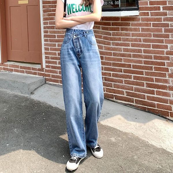 

women's jeans guuzyuviz blue boyfriend wide leg trousers woman high waist loose casual korean cotton denim pantalones mujer