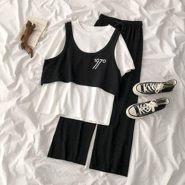 

women's t-shirt 2021 shirt suit womens summer korean style fashion high waist short sleeve black skirt two-piece sets college, White