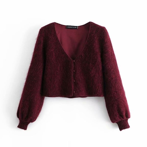 

vintage women v-neck solid coats fashion ladies button knitted elegant female soft cardigan chic girl jacket 210427, White