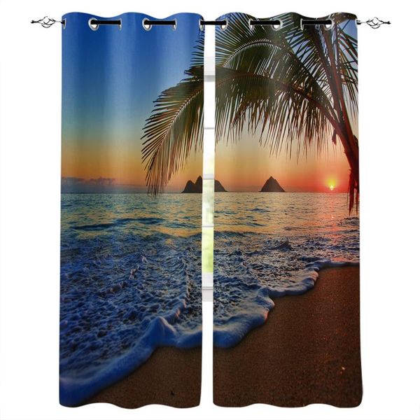 

sunset beach coconut tree blackout curtain for kids room bedroom cartoon window children cortinas & drapes