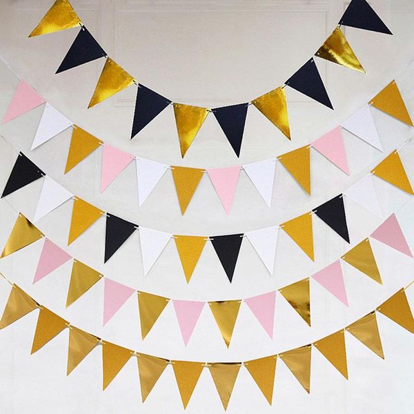 

party decoration 3m gold sliver pink glitter flag banner garland baby shower birthday diy bunting paper wedding event decor supplies
