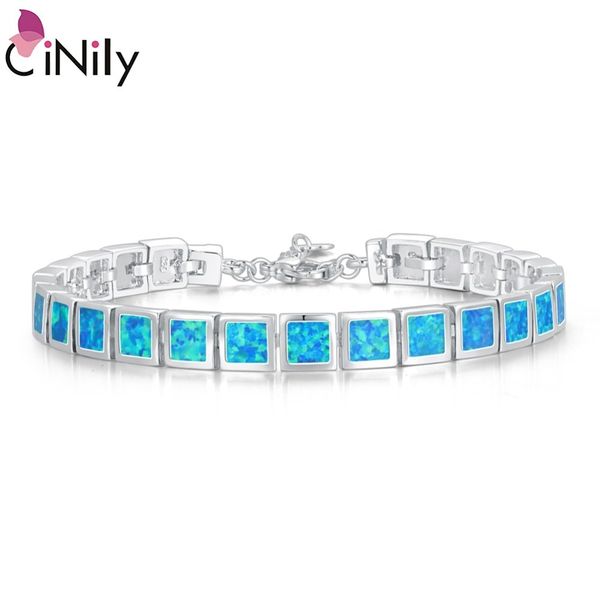 

cinily blue & white fire opal stone wide chain link bracelets & bangles silver plated metal square luxury jewelry woman girl y1218, Black