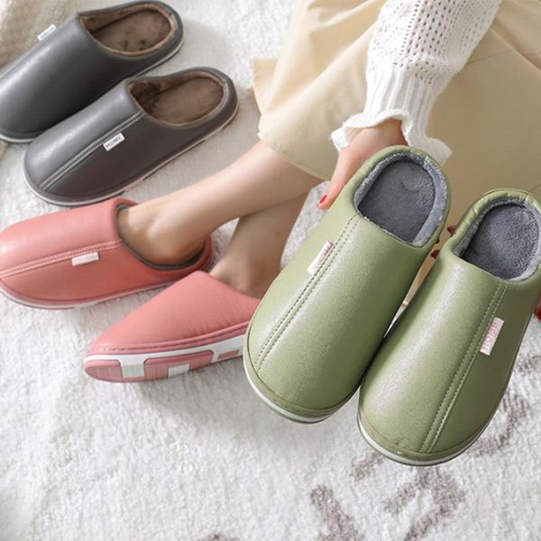 

women waterproof winter house slippers cute warm plush men slip on fluffy casual shoes couples lady girl fur slides, Black