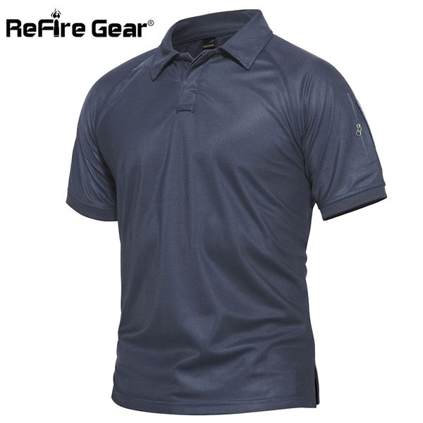 Polo militare da uomo ReFire Gear Polo militare traspirante da combattimento tattico Polo da uomo blu navy Quick Dry manica corta S-5XL 210401