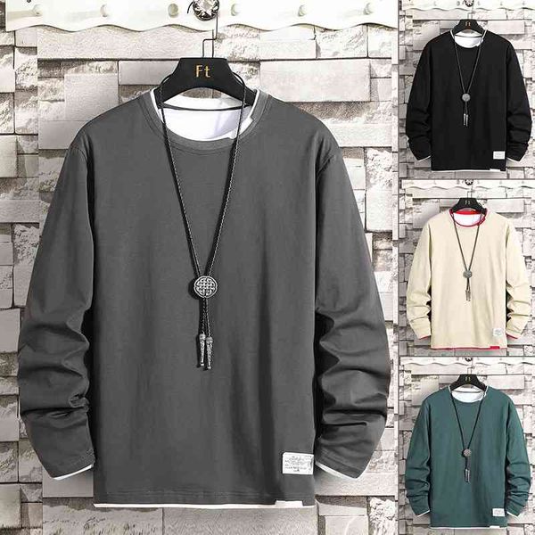 

men's 2020 spring autumn long sleeve t-shirt loose and versatile casual round neck pullover student men's solid color sweater fash, Black