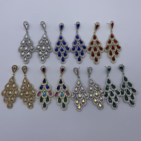 

dangle & chandelier crystal water drop earrings for women prom party dress accessory statement wedding fashion jewelry wholesale, Silver