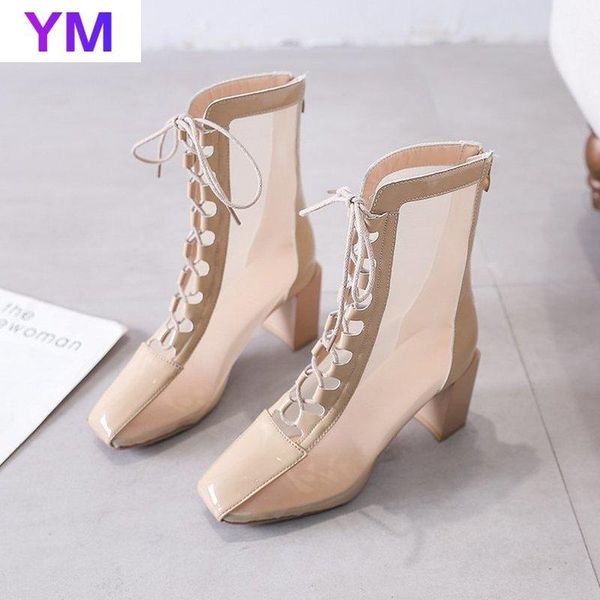 

fashion rome square toe women sandals mesh bohemian beach shoes cool boots summer cross-tied sadalias femininas dress, Black