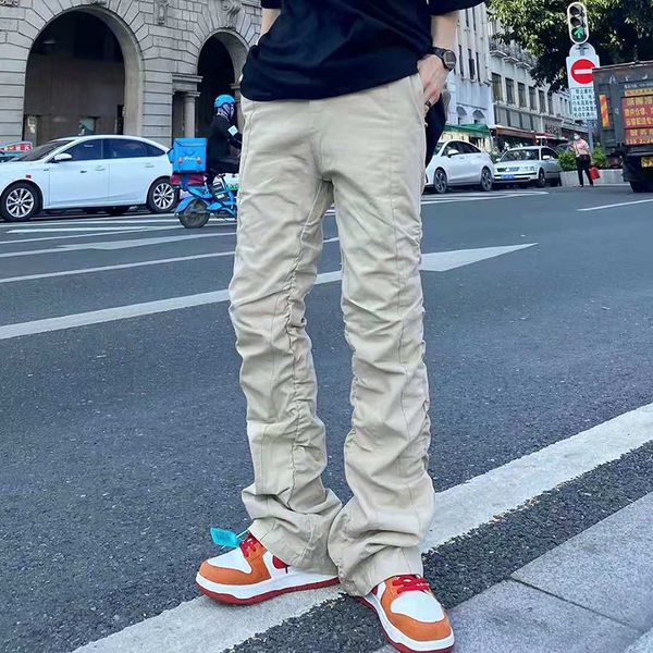 

side pleated men pants casual trousers oversize loose track couple cargo, Black