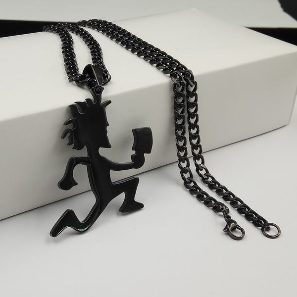 

plated black icp jewelry punk stainless steel large 2'' hatchetman juggalette pendant with 5mm 24inches cuban chain necklace, Silver