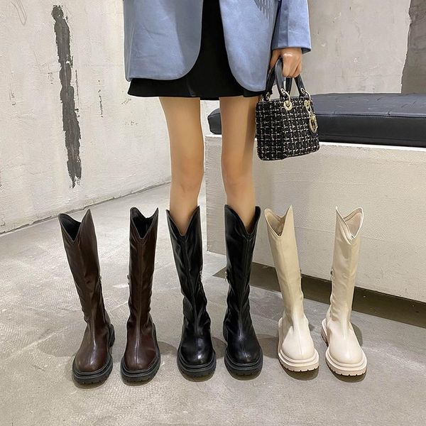 

boots summer women zipper shoes boots-women luxury designer flat heel round toe med autumn rubber lolita 2021 fashion cowboy ove, Black