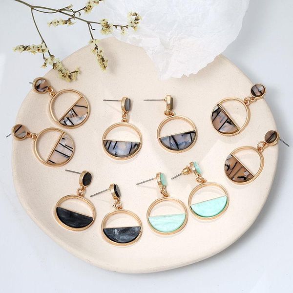 

dangle & chandelier simple fashion exaggeration unique marble totem geometric semicircle hollowed out acrylic versatile round earrings for w, Silver