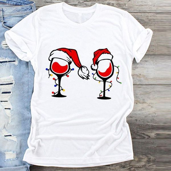 

plaid wine cup hat holiday womens fashion merry christmas print clothes graphic female tshirts t shirt ladies tee, White