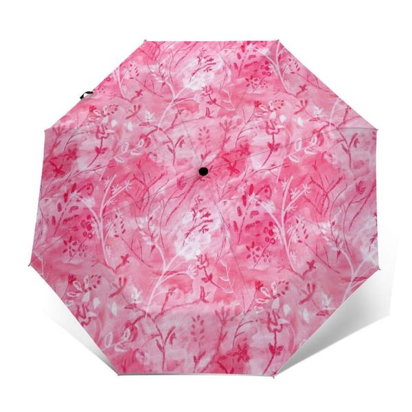 

umbrellas automatic umbrella pink botanical three-fold women men rain