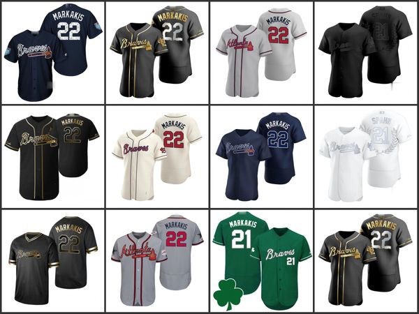 

atlanta braves men 22 nick markakis 21 warren spahn youth womenjersey, Black;red