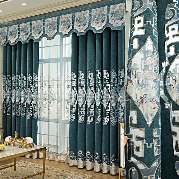 

curtain & drapes chinese embroidered chenille cloth window screen emerald