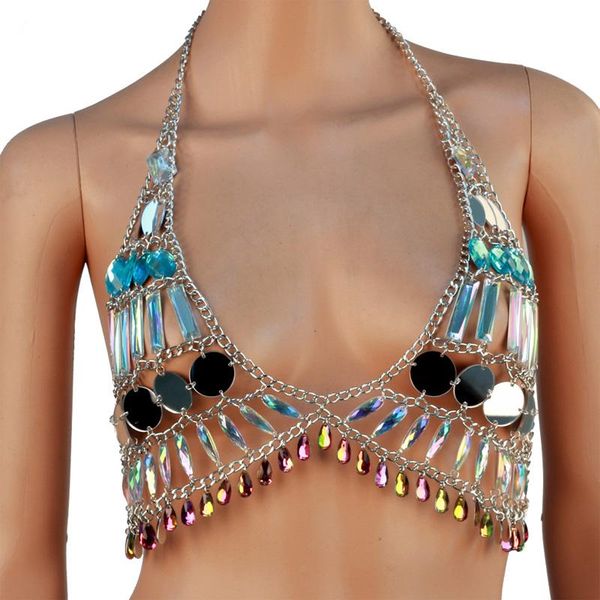 

women's tanks & camis chran mirror perspex crop halter chainmail bra harness necklace body lingerie metallic bikini sonus festival jewe, White