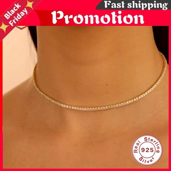 

chains 925 sterling silver hip hop 2.0mmcz tennis necklace for women gold color chain choker necklaces fine jewelry collares