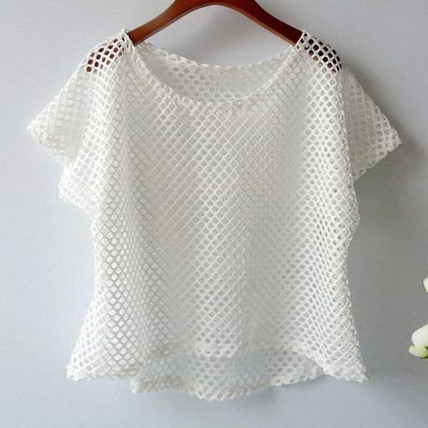 

female short sleeve summer t shirts hollow out tee outwear, White