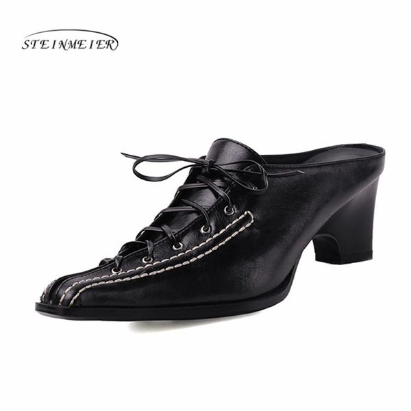 

dress shoes 2021 women sandals thick heels summer party wedding point toe woman laces pumps steinmeier, Black