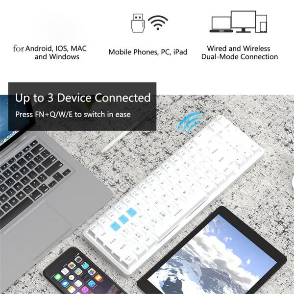 

keyboards k680t bluetooth dual mode68 keys cyan switch led backlight mechanical keyboard gaming for tablet desktop