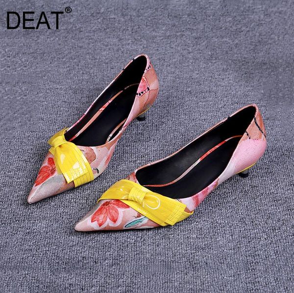 

dress shoes [deat] 2021 sharp toe shallow bowknot hit color temperament single small heels women spring autumn tide 10h555, Black