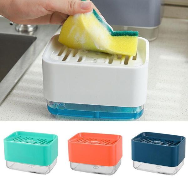 

liquid soap dispenser 2 in 1 press storage box hand detergent automatic filling kitchen cleaning tool