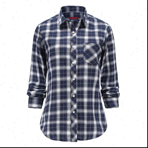 

spring plaid loose plus size women shirts long sleeve cotton flannel casual top, White