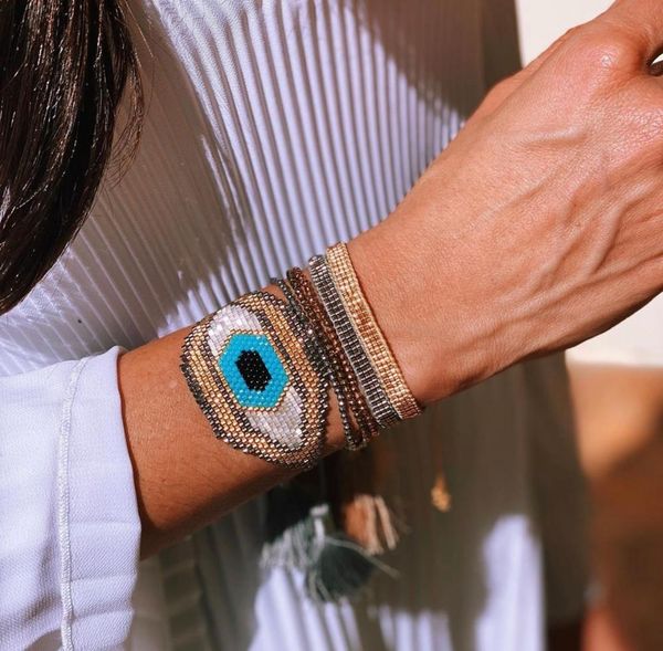 

bluestar 2021 turkish eye bracelet for women fashion bracelets handmade crystal bead armband, Golden;silver