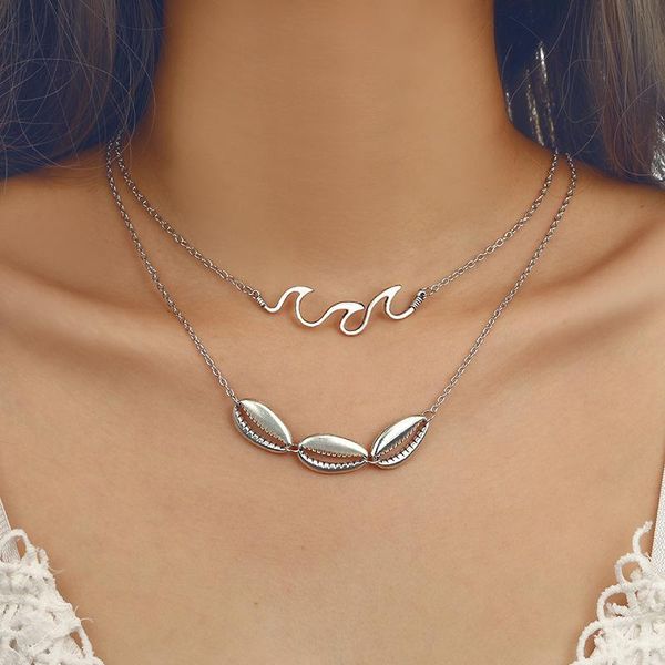 

pendant necklaces retro shell short sweater chain necklace simple geometric women's multilayer endant choker fashion party jewelry, Silver