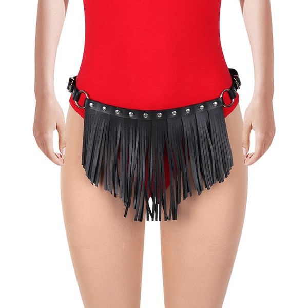 

belts fashion mini skirt leather body bondage harness tassel waist belt adjust strap punk dance rave dress women lingerie garter, Black;brown