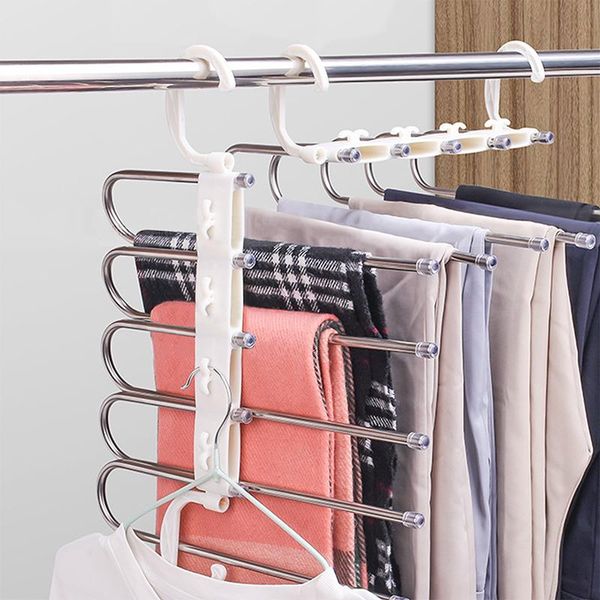 

multi-functional 6 in 1 trouser storage rack foldable pants tie shelf closet organizer stainless steel clothes hanger hangers & racks