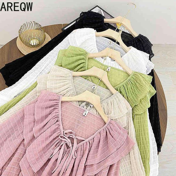 

3245 shirt women's design sense niche sweet long-sleeved spring and summer fashion women blouse 210507, White