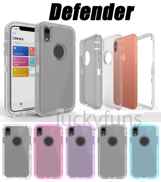 Capas de defesa pesados ​​transparentes de defesa de choque Cristal 3 em 1 caso para iphone 12 mini 11 pro xs max xr 8 plus samsung nota 9 s10 s20 lg stylo 5 sem clip saco opp